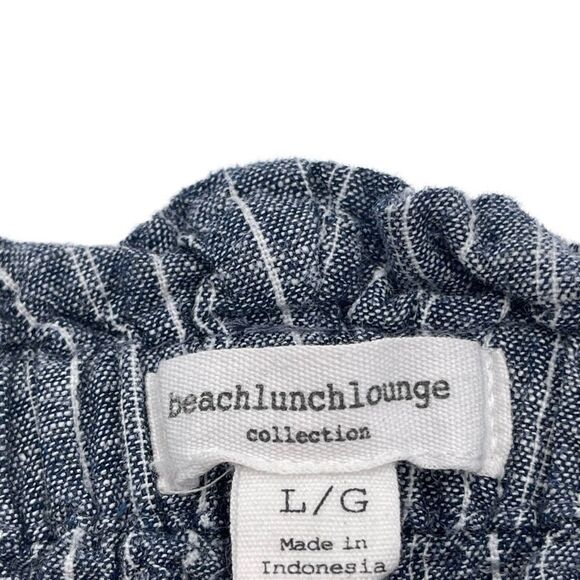 BEACH LUNCH LOUNGE Paperbag Pants Women's Large Blue White Striped Linen Blend - Picture 7 of 13